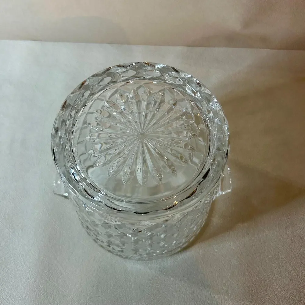 Vintage Cut Crystal Ice Bucket Elegant Diamond Pattern Barware, Utensil Holder